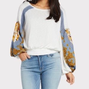Free People ‘Casual Clash’ Top with Floral Print Balloon Sleeves Size XS